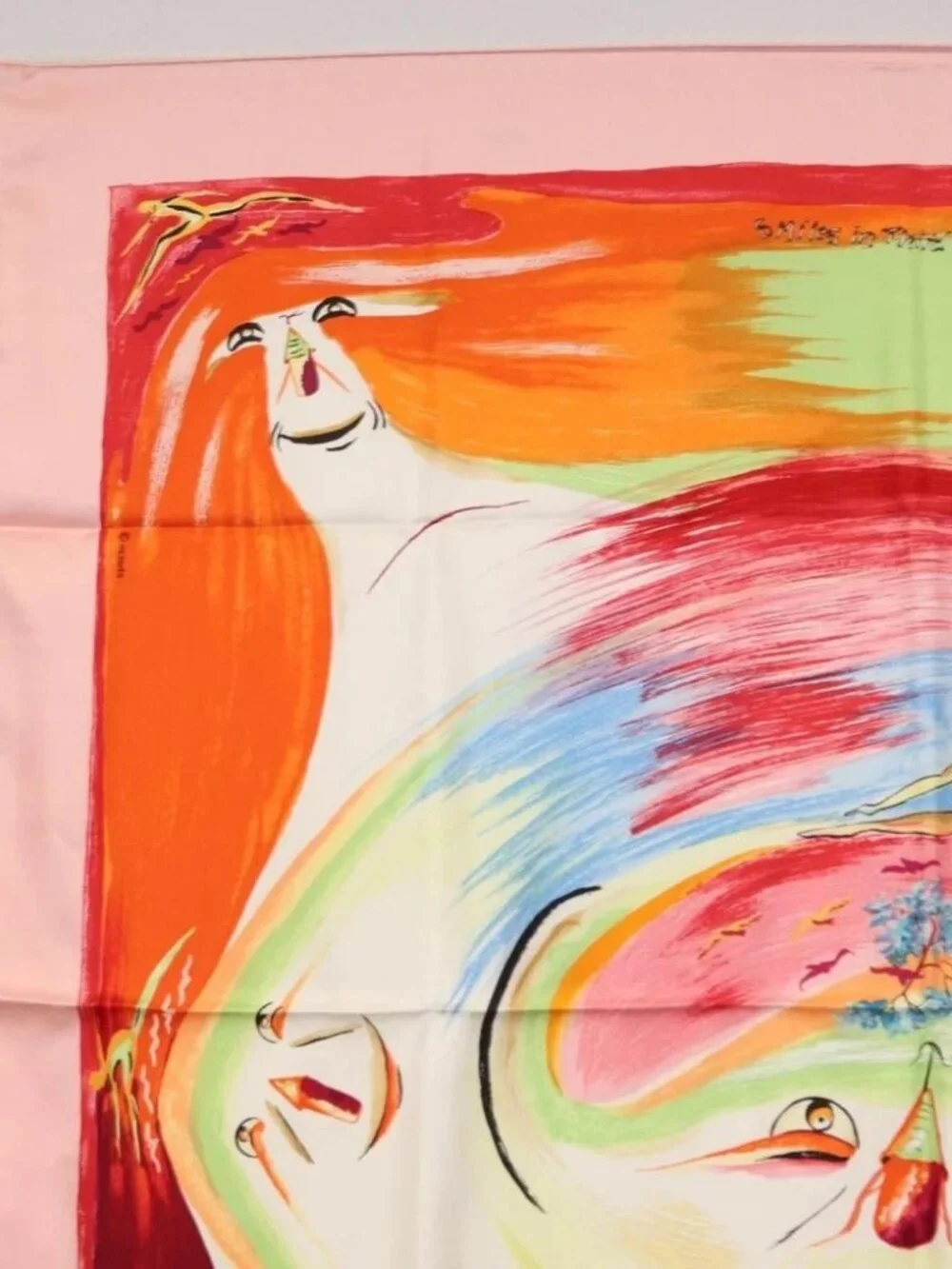 HERMES Carre 90 Scarf "Smiles in Third millenary" Silk Pink Auth - Picture 12 of 15